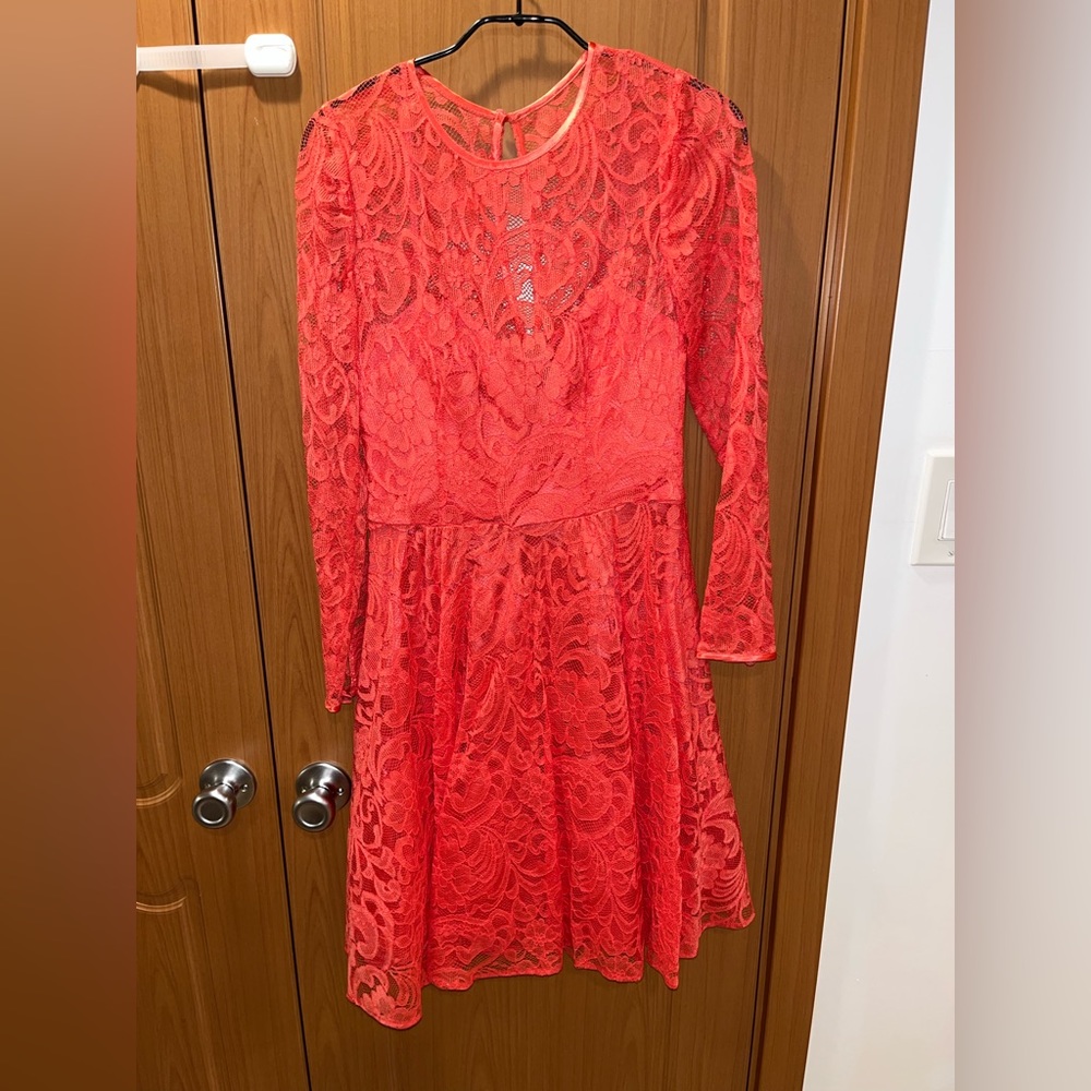 Coast A-Line pink/red lace tulle dress